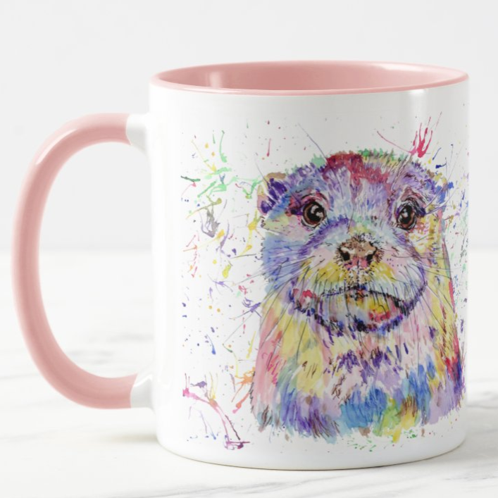 Otter British Wildlife animals Watercolour Rainbow Art Coloured Mug Cup