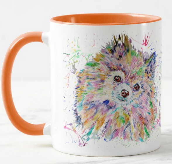 Pomeranian Dog Pet Animals Watercolour Rainbow Art Coloured Mug Cup