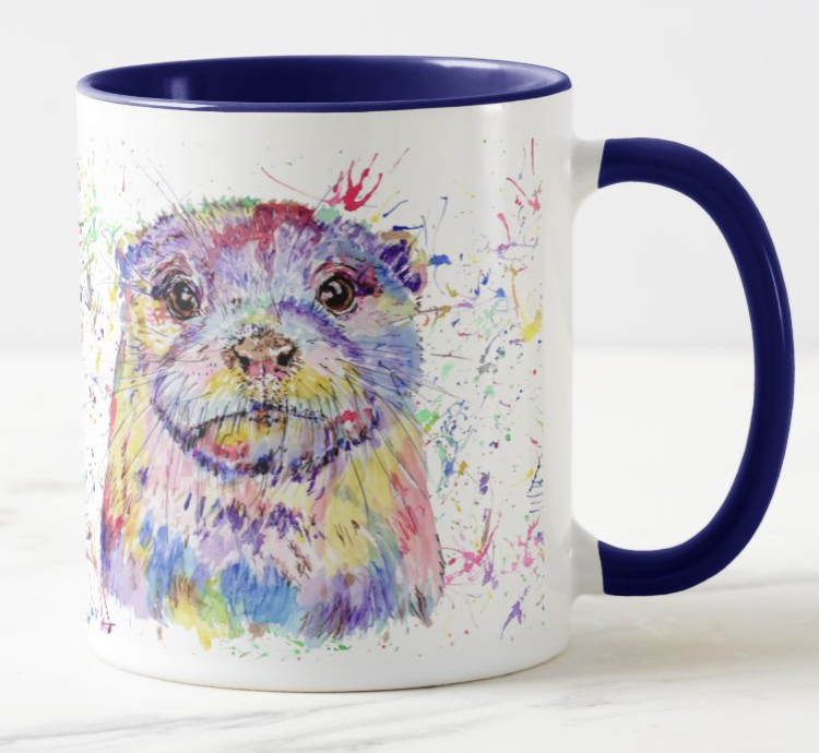 Otter British Wildlife animals Watercolour Rainbow Art Coloured Mug Cup