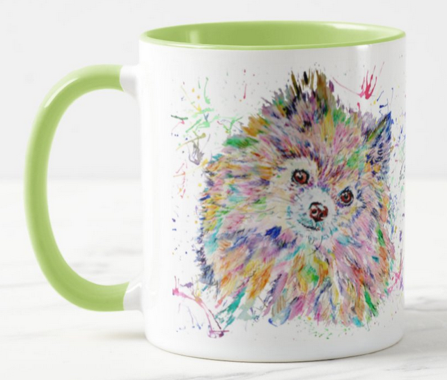 Pomeranian Dog Pet Animals Watercolour Rainbow Art Coloured Mug Cup