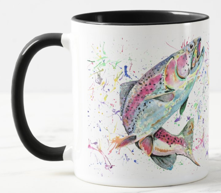 Trout Fish Watercolour Rainbow Art Coloured Mug Cup