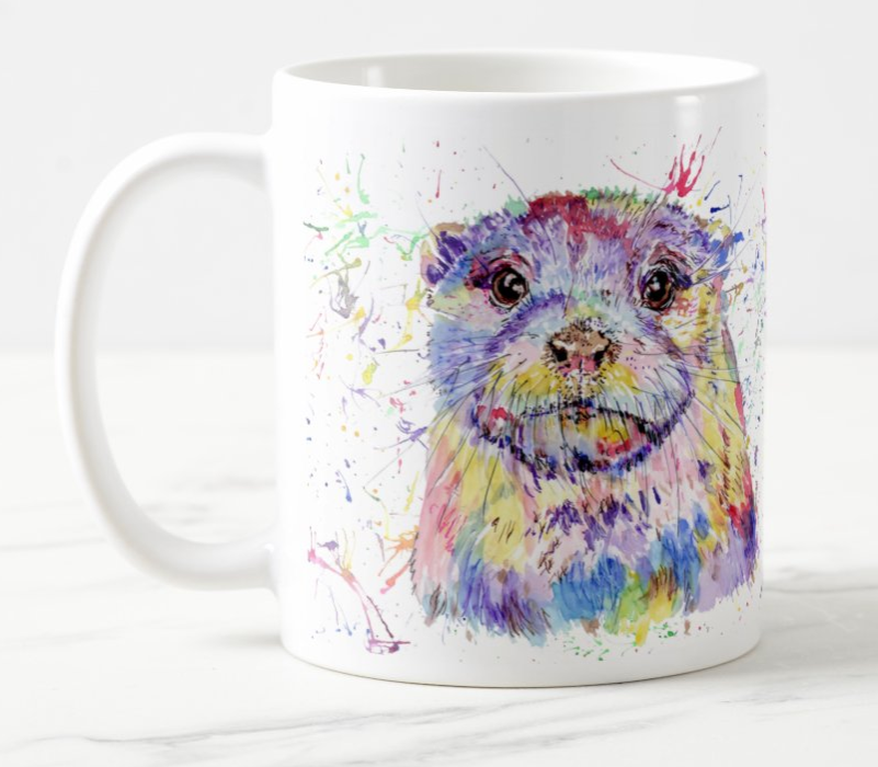 Otter British Wildlife animals Watercolour Rainbow Art Coloured Mug Cup