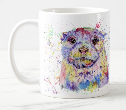 Otter British Wildlife animals Watercolour Rainbow Art Coloured Mug Cup