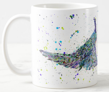 Peacock Bird Animals Watercolour Rainbow Art Coloured Mug Cup