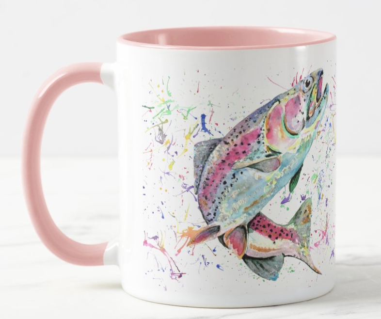 Trout Fish Watercolour Rainbow Art Coloured Mug Cup