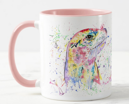 Sea Lion Ocean Creature animals Watercolour Rainbow Art Coloured Mug Cup