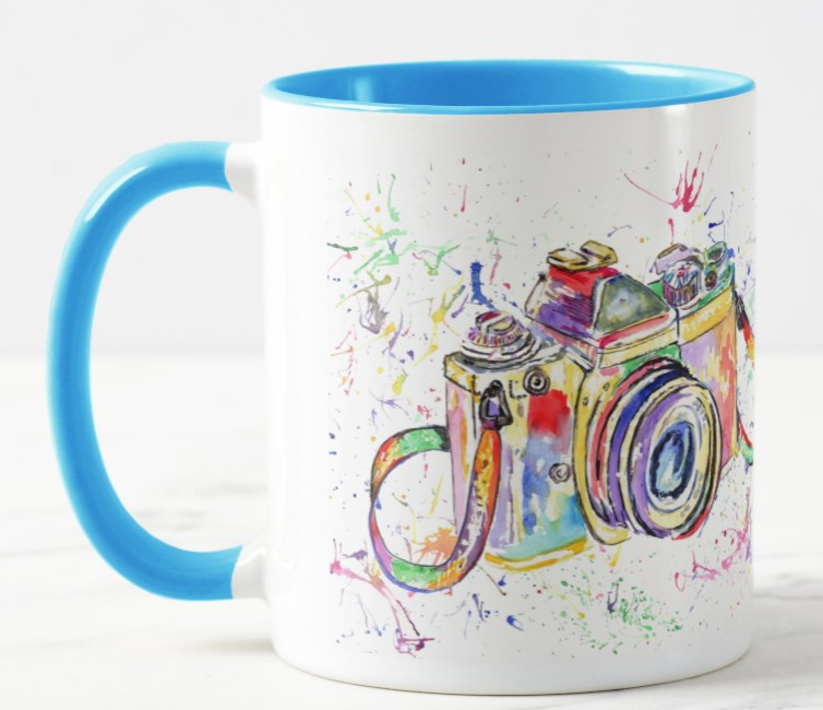 Camera Photograph Photo Watercolour Rainbow Art Coloured Mug Cup