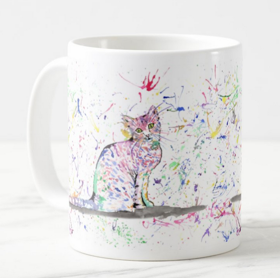 Cat Kitten Cat Feline Animal Watercolour Rainbow Art Coloured Mug Cup