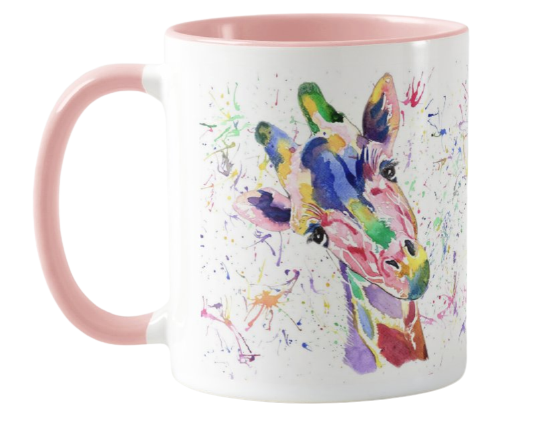 Giraffe Watercolour Rainbow Art Animals Coloured Mug Cup