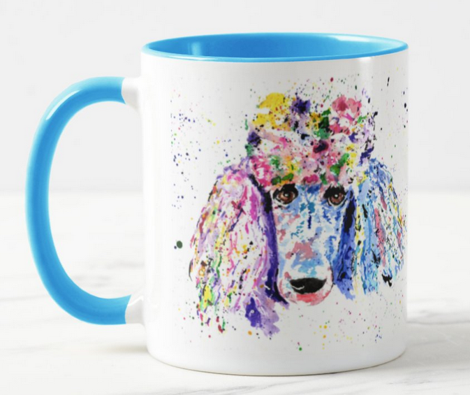 Poodle Bridge Dog Pet Animals Watercolour Rainbow Art Coloured Mug Cup