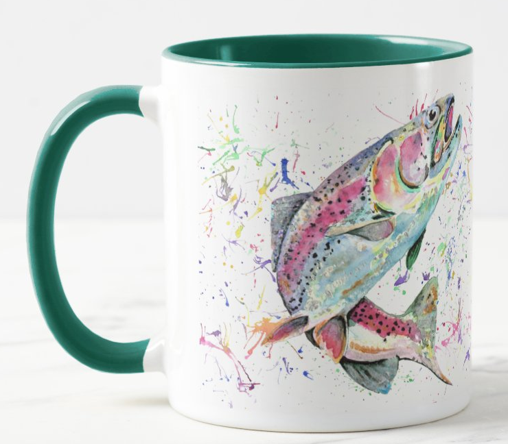 Trout Fish Watercolour Rainbow Art Coloured Mug Cup