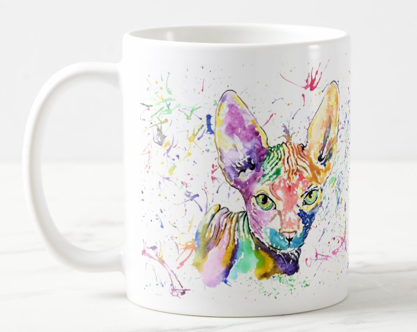 Sphynx Cat Pet animals Watercolour Rainbow Art Coloured Mug Cup