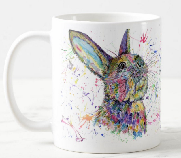 Rabbit Hare British Wildlife Animals Watercolour Rainbow Art Coloured Mug Cup