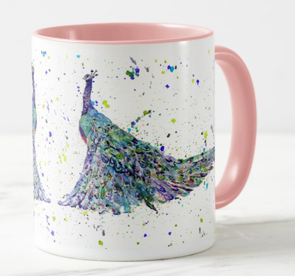 Peacock Bird Animals Watercolour Rainbow Art Coloured Mug Cup