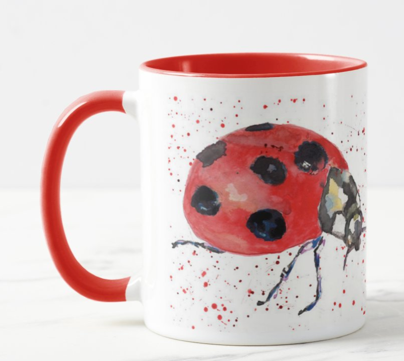 Ladybird Ladybug insect animals Watercolour Rainbow Art Coloured Mug Cup