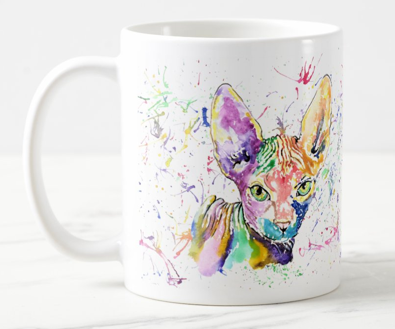 Sphynx Cat Pet animals Watercolour Rainbow Art Coloured Mug Cup