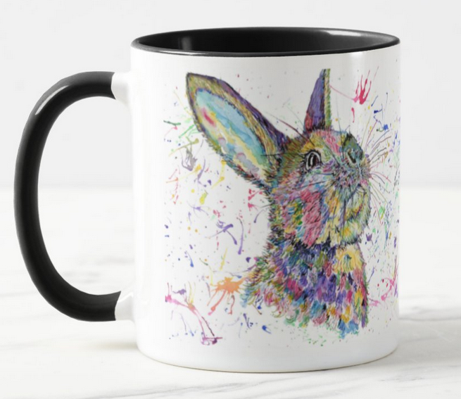 Rabbit Hare British Wildlife Animals Watercolour Rainbow Art Coloured Mug Cup