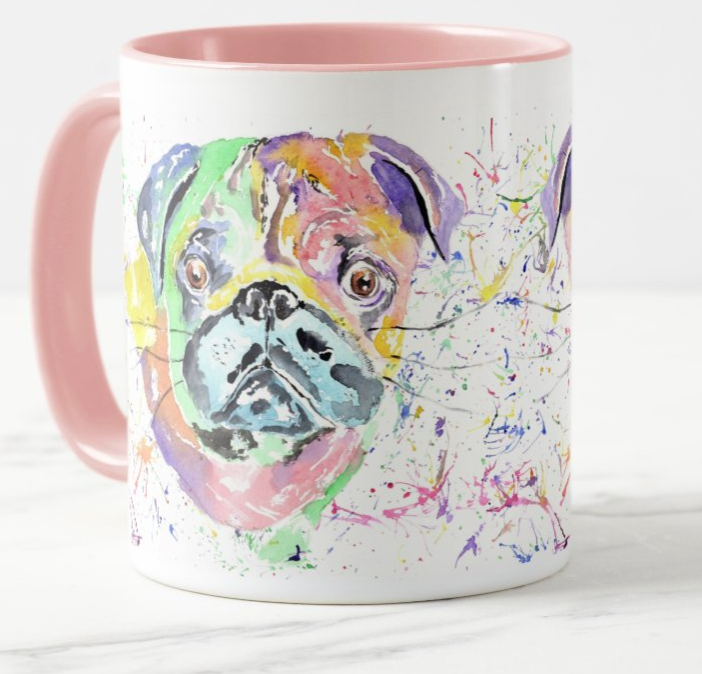 Pug Chinese Dog Pet Animals Watercolour Rainbow Art Coloured Mug Cup