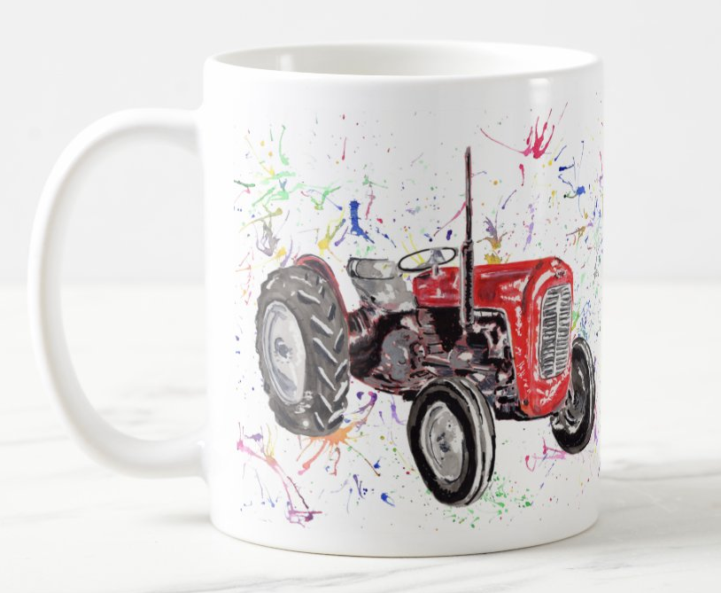 Tractor Truck Dump Watercolour Rainbow Art Coloured Mug Cup