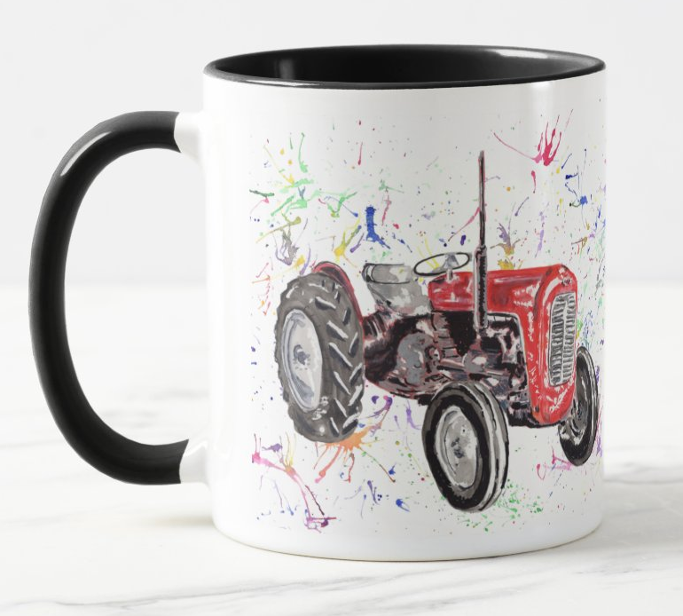 Tractor Truck Dump Watercolour Rainbow Art Coloured Mug Cup