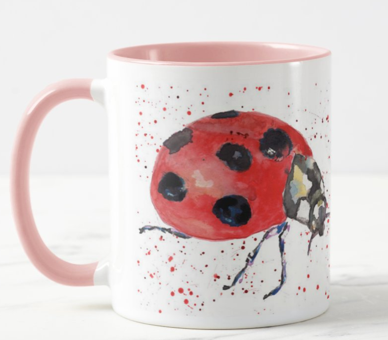 Ladybird Ladybug insect animals Watercolour Rainbow Art Coloured Mug Cup