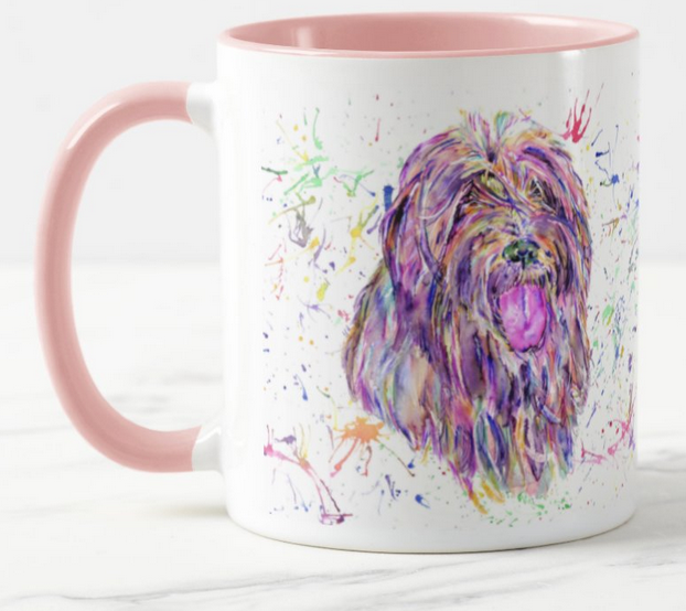 Bearded Collie Beardie Farm Dog Pet Animals Watercolour Rainbow Art Coloured Mug Cup