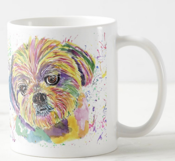 Shih Tzu Dog Pet Animals Watercolour Rainbow Art Coloured Mug Cup