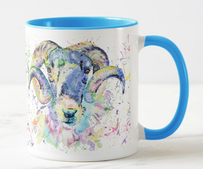 Ram Goat Farm Animals Watercolour Rainbow Art Coloured Mug Cup