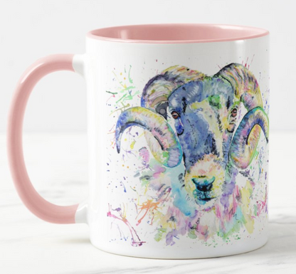 Ram Goat Farm Animals Watercolour Rainbow Art Coloured Mug Cup