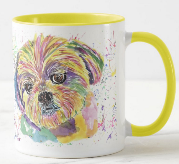 Shih Tzu Dog Pet Animals Watercolour Rainbow Art Coloured Mug Cup