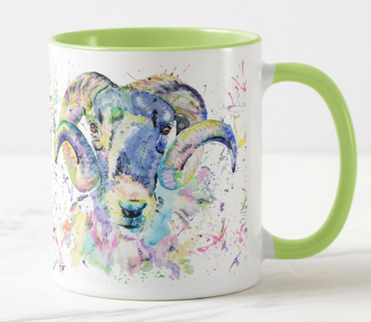 Ram Goat Farm Animals Watercolour Rainbow Art Coloured Mug Cup