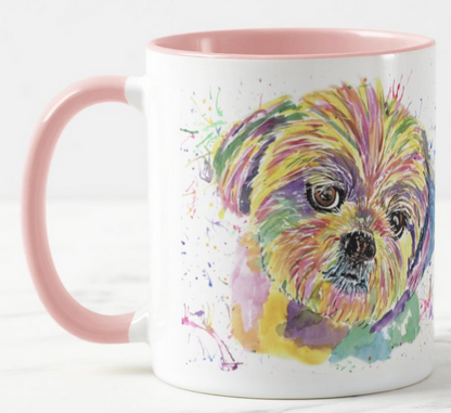 Shih Tzu Dog Pet Animals Watercolour Rainbow Art Coloured Mug Cup