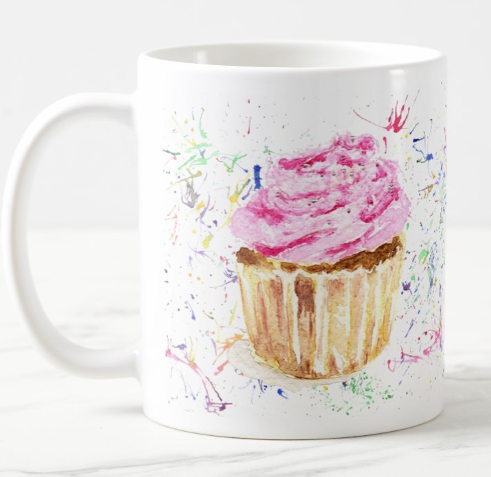 Cupcake Cake Pink Kitchen Cook Bake Muffin Watercolour Rainbow Art Coloured Mug Cup