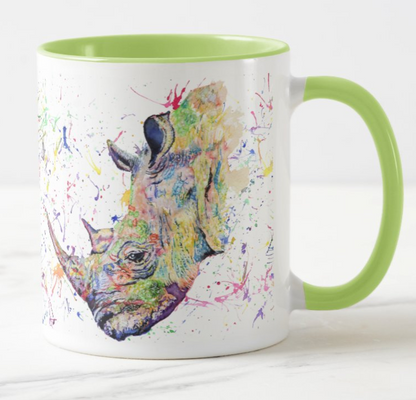 Rhino Wild Animals Watercolour Rainbow Art Coloured Mug Cup