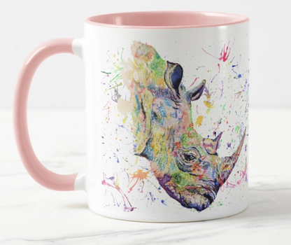 Rhino Wild Animals Watercolour Rainbow Art Coloured Mug Cup