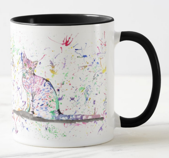 Cat Kitten Cat Feline Animal Watercolour Rainbow Art Coloured Mug Cup