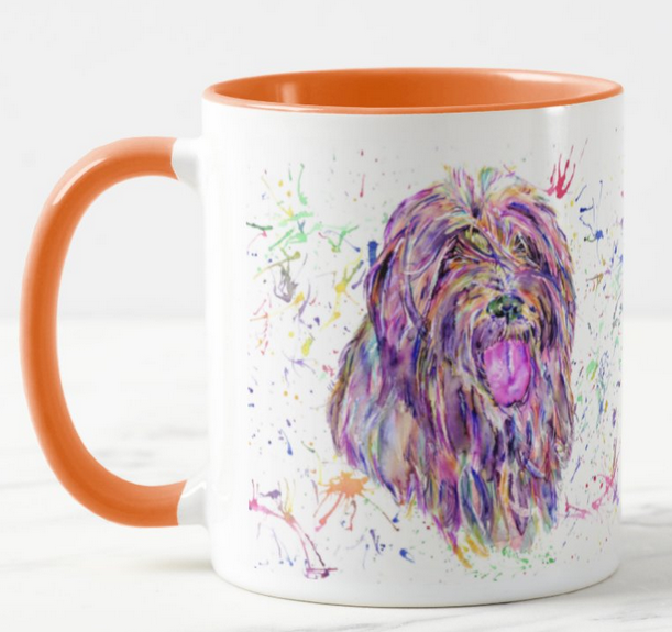 Bearded Collie Beardie Farm Dog Pet Animals Watercolour Rainbow Art Coloured Mug Cup