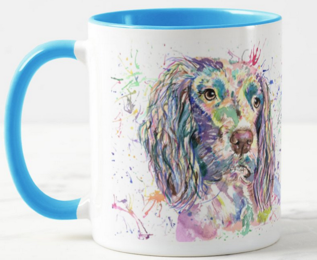 Spaniel Springer Dog Pet Animals Watercolour Rainbow Art Coloured Mug Cup