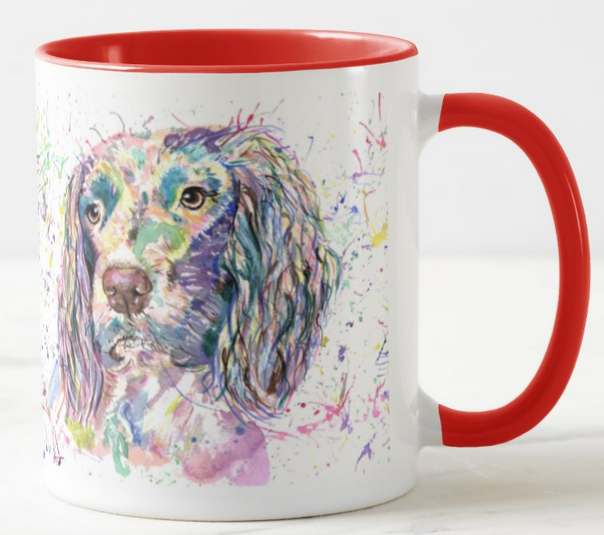 Spaniel Springer Dog Pet Animals Watercolour Rainbow Art Coloured Mug Cup