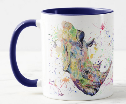 Rhino Wild Animals Watercolour Rainbow Art Coloured Mug Cup