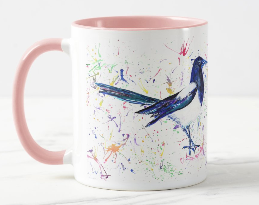 Magpie Bird Animal Watercolour Rainbow Art Coloured Mug Cup