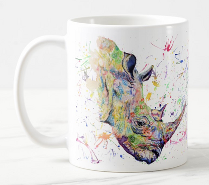 Rhino Wild Animals Watercolour Rainbow Art Coloured Mug Cup