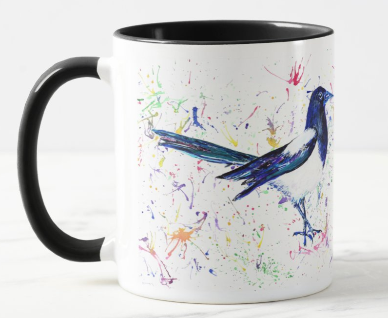 Magpie Bird Animal Watercolour Rainbow Art Coloured Mug Cup