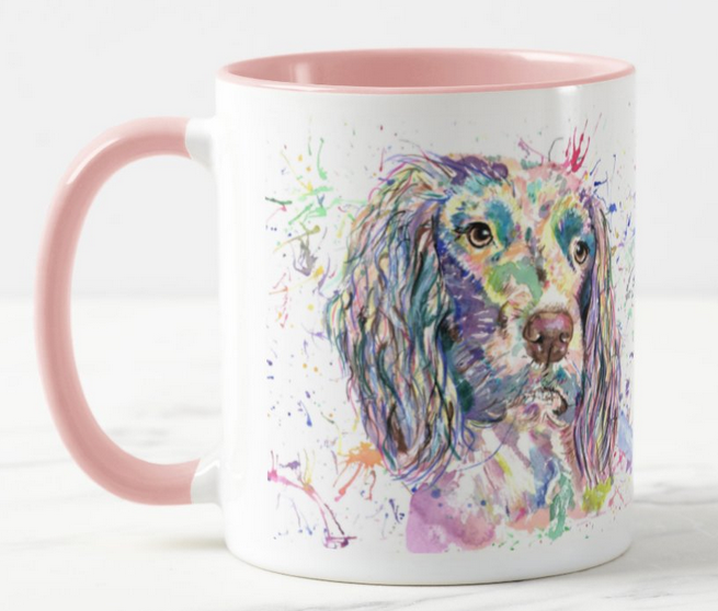 Spaniel Springer Dog Pet Animals Watercolour Rainbow Art Coloured Mug Cup