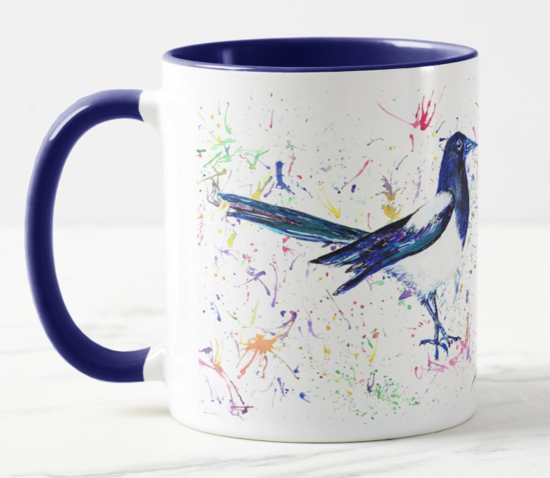 Magpie Bird Animal Watercolour Rainbow Art Coloured Mug Cup