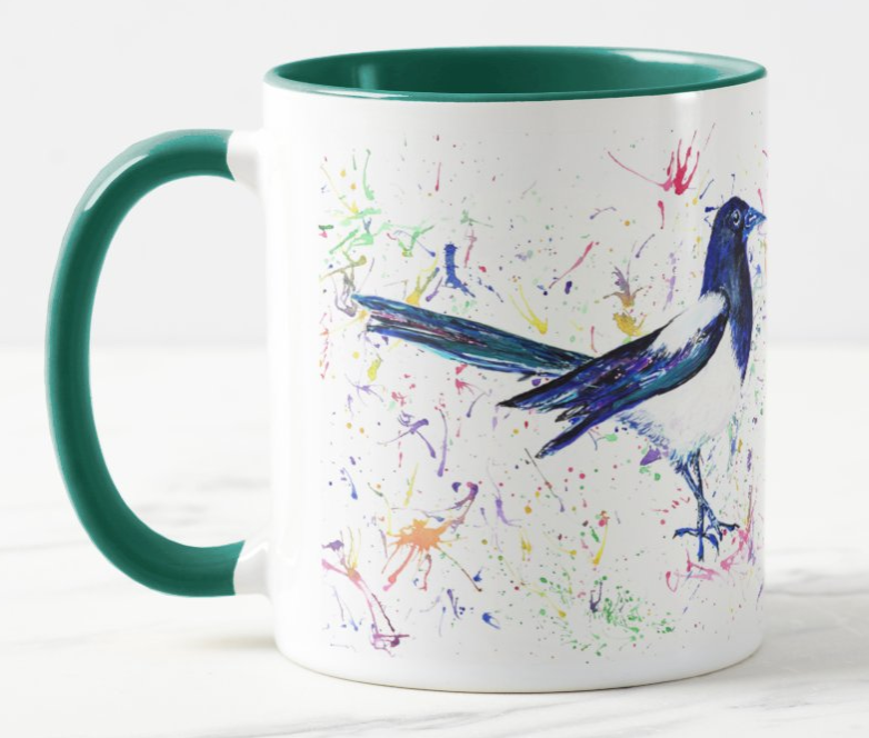 Magpie Bird Animal Watercolour Rainbow Art Coloured Mug Cup