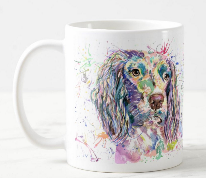 Spaniel Springer Dog Pet Animals Watercolour Rainbow Art Coloured Mug Cup