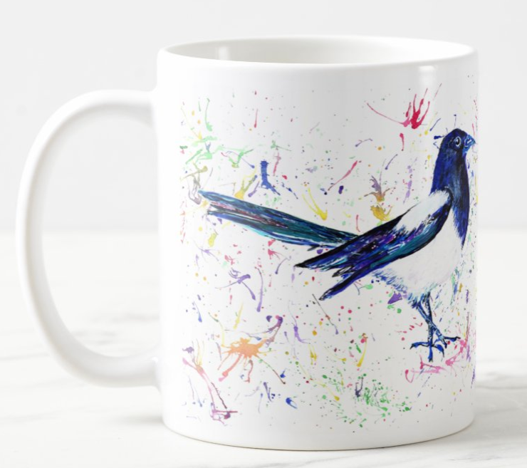 Magpie Bird Animal Watercolour Rainbow Art Coloured Mug Cup