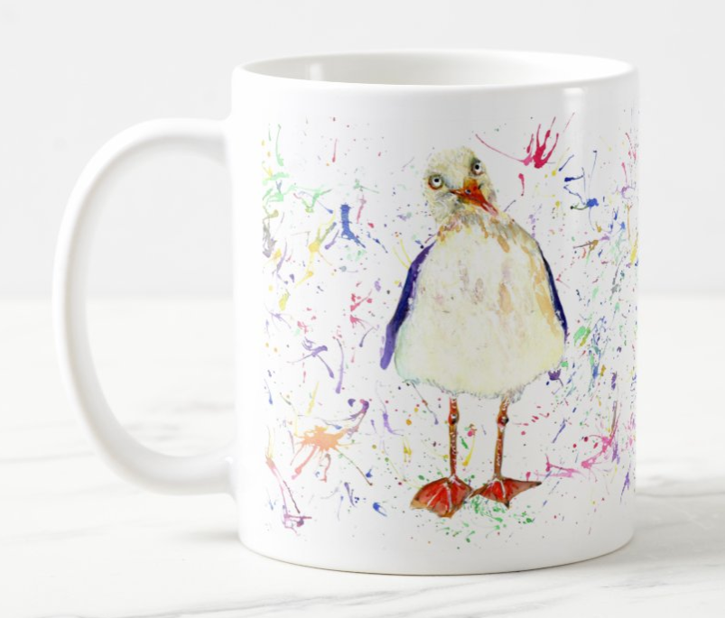 Seagull Beach Seafront Bird Animal Watercolour Rainbow Art Coloured Mug Cup