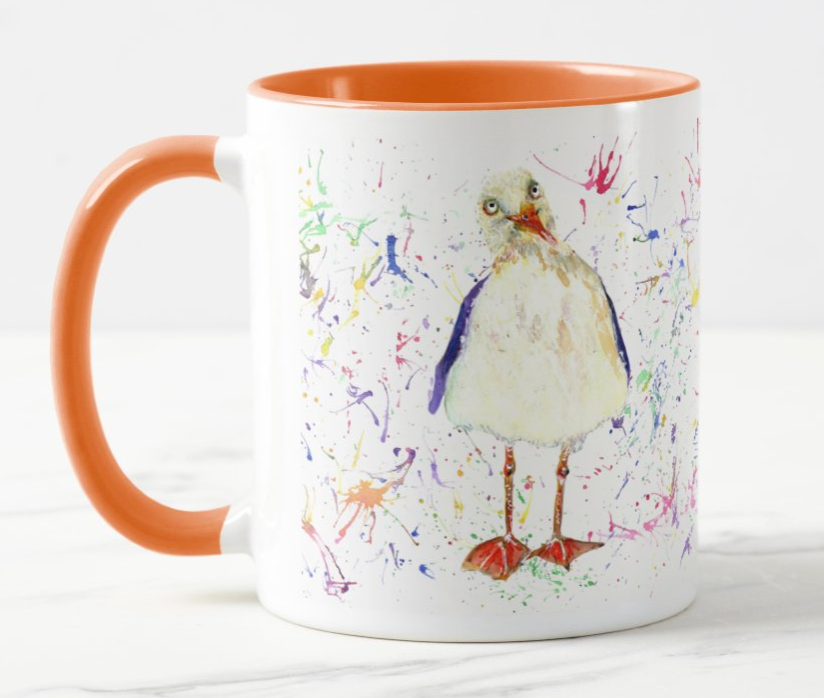 Seagull Beach Seafront Bird Animal Watercolour Rainbow Art Coloured Mug Cup